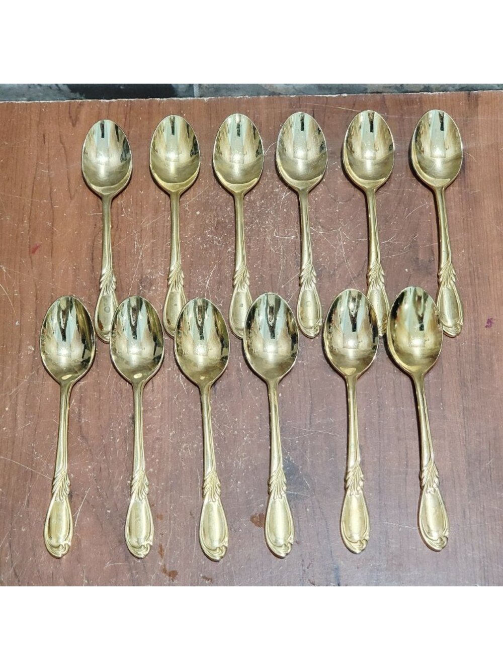 12 Piece Gold Electroplated Teaspoons Classic Plume Marked Stainless Steel Korea